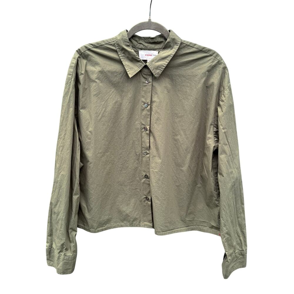 Xirena Moss Green Wyler Cropped Button Up Shirt Medium M